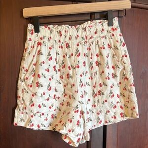Abercrombie High Waist White and Red cherry Print Shorts